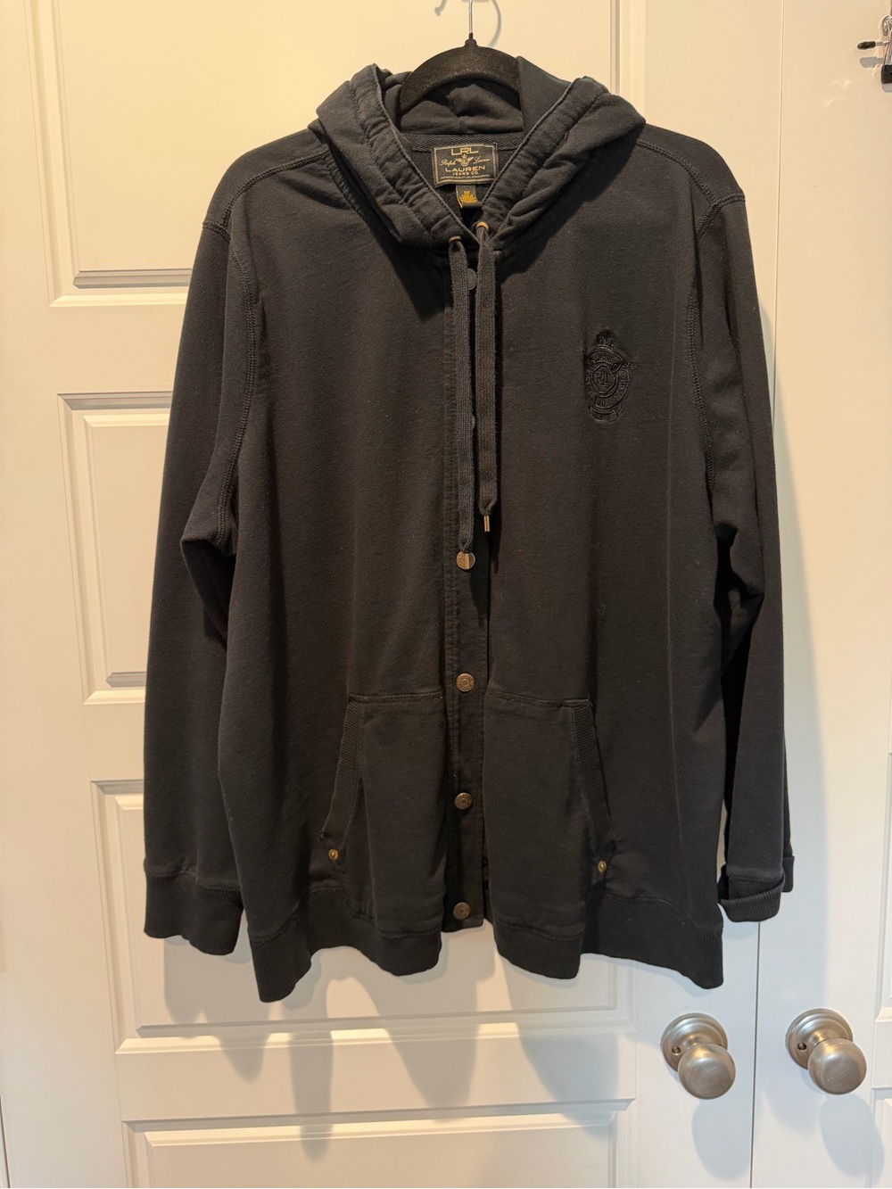 Lauren Ralph Lauren French Terry Button Hoodie Black Embroidered Womens 3X